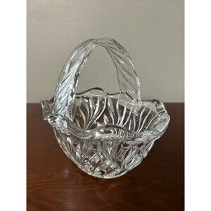 Heavy Vintage Bridal Basket Crystal Scalloped Edge Handle Trinket